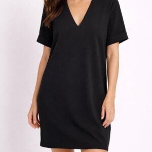 Zara Women's Black V-Neck Shift Mini Dress Size Small Short Sleeve Minimalist